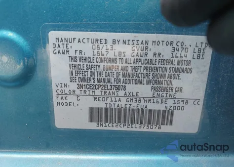 2014 Nissan Versa Note Sv из США, поврежденный, VIN 3N1CE2CP2EL375078